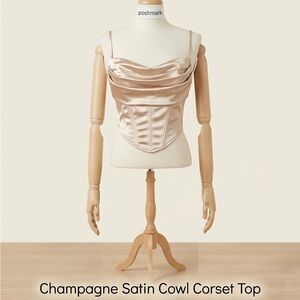 Champagne Satin Cowl Corset Top - Women